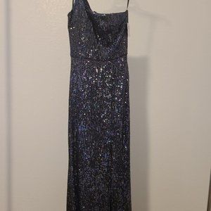 Xscape One-Shoulder Sequin Column Gown, Black